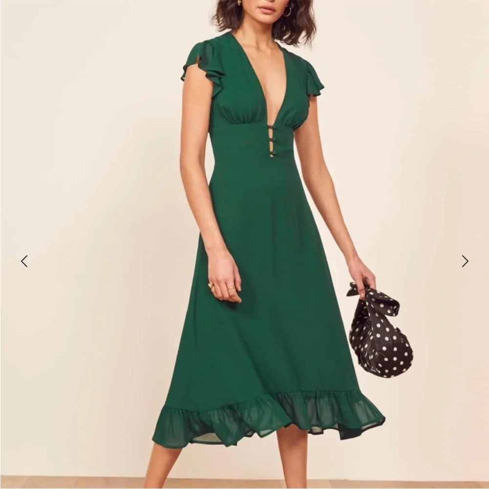 Reformation Riegan Dress Emerald Green - Picture 1 of 6